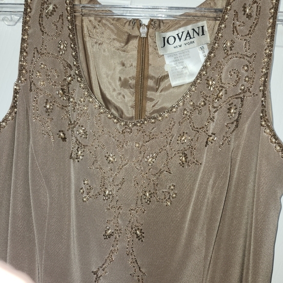 JOVANI Taupe Dress with beaded trim on gown and Jacket - Picture 3 of 6